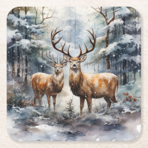 Porta-copo De Papel Quadrado Reindeer na Wonderland de inverno