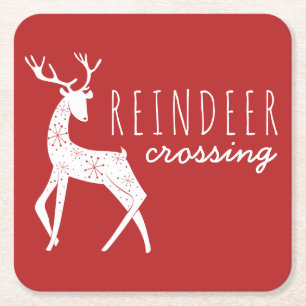 Porta-copo De Papel Quadrado Reindeer & Snowflakes Reindeer atravessando o Nata