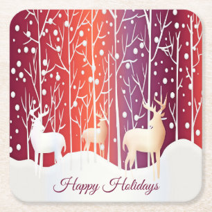 Porta-copo De Papel Quadrado Reindeer Snowy Holiday