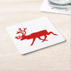 Porta-copo De Papel Quadrado Reindeer Vermelho/Silhueta das Caraíbas