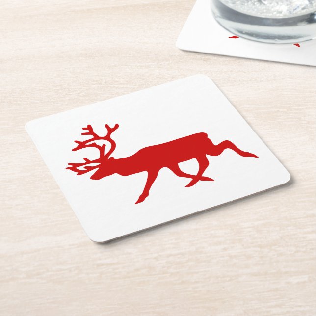 Porta-copo De Papel Quadrado Reindeer Vermelho/Silhueta das Caraíbas (Inclinado)