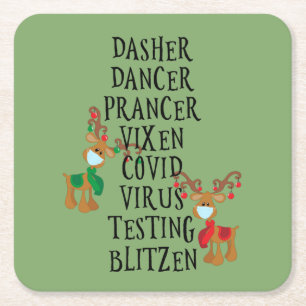 Porta-copo De Papel Quadrado Rena de Natal Covid 2020 Natal Divertido