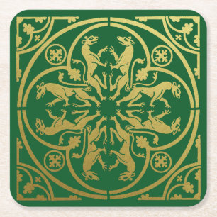 Porta-copo De Papel Quadrado Renascença Medieval Arauto Leão Leopardo Metálico 