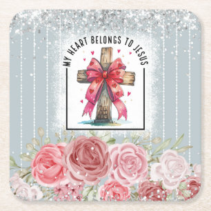 Porta-copo De Papel Quadrado Renda Cruz Floral Cristã