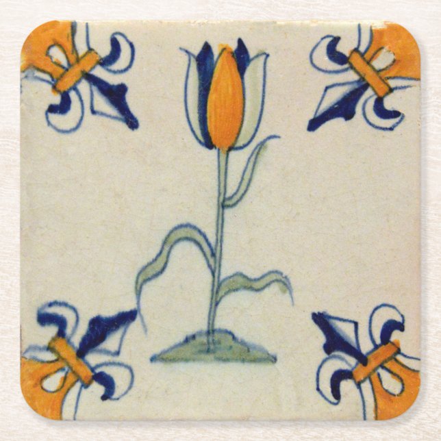 Porta-copo De Papel Quadrado Repro Azulejo de exclusão de tulipas amarelas trad (Frente)