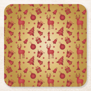 Porta-copo De Papel Quadrado Rés de Natal Vermelho na Dourada