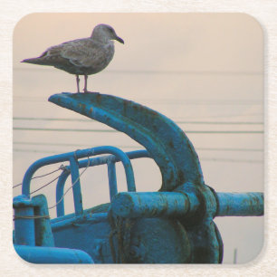 Porta-copo De Papel Quadrado Restos da gaivota na âncora do navio   Choshi