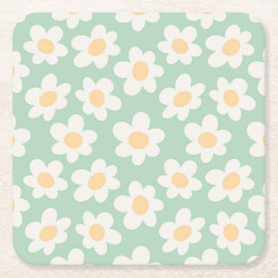 Porta-copo De Papel Quadrado Retrair margaridas no estilo florado sobre fundo v