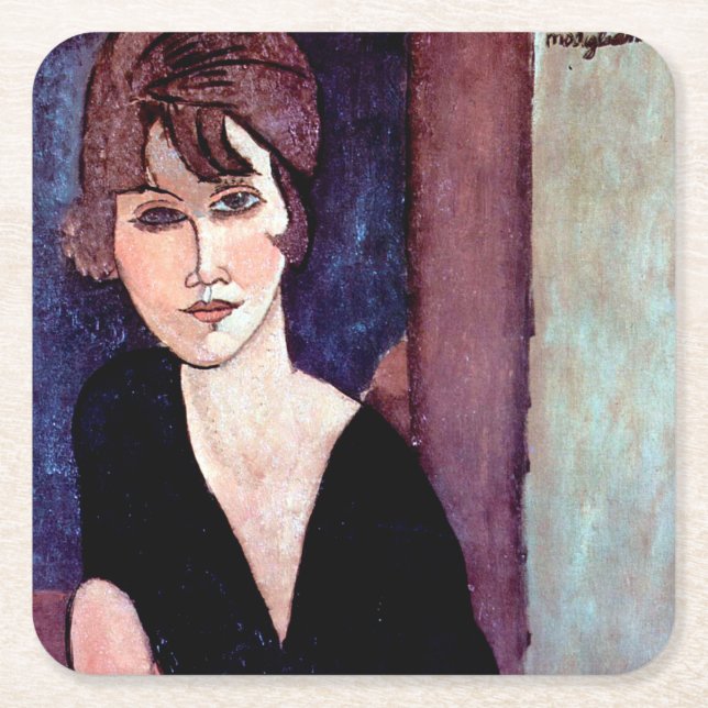 Porta-copo De Papel Quadrado Retrato da Mulher, Modigliani (Frente)