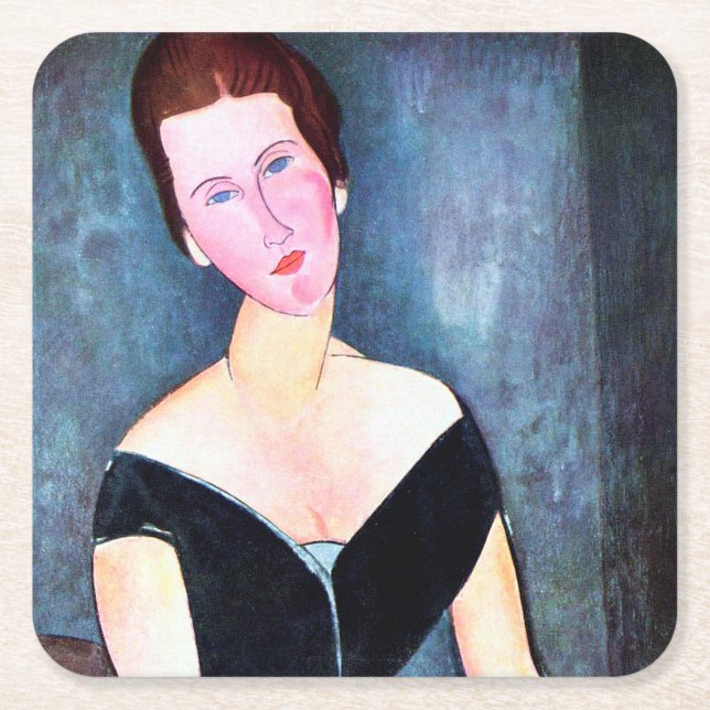 Porta-copo De Papel Quadrado Retrato da Mulher, Modigliani (Frente)