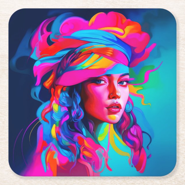 Porta-copo De Papel Quadrado Retrato de Abstrato vibrante (Frente)