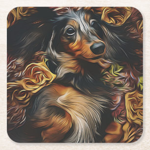 Porta-copo De Papel Quadrado Retrato De Ângulo Alto De Dachshund Deitado No Cam