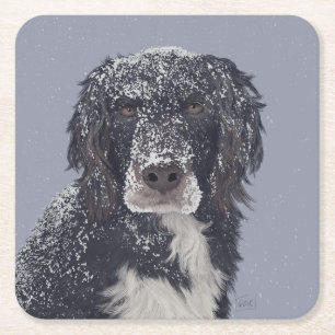 Porta-copo De Papel Quadrado retrato de animal de estimação mestiço de spaniel