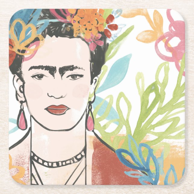 Porta-copo De Papel Quadrado Retrato de Frida Kahlo (Frente)