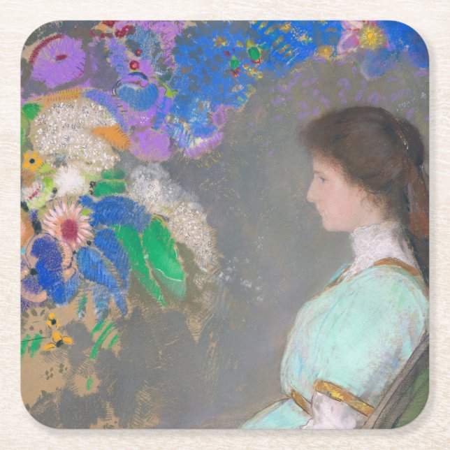 Porta-copo De Papel Quadrado Retrato de Violette Heymann, Redon (Frente)