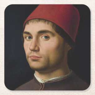 Porta-copo De Papel Quadrado Retrato Homem Antonello Messina pintura de arte vi
