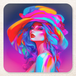 Porta-copo De Papel Quadrado Retrato Neon Pop Art