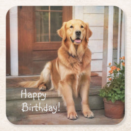 Porta-copo De Papel Quadrado Retriever de ouro