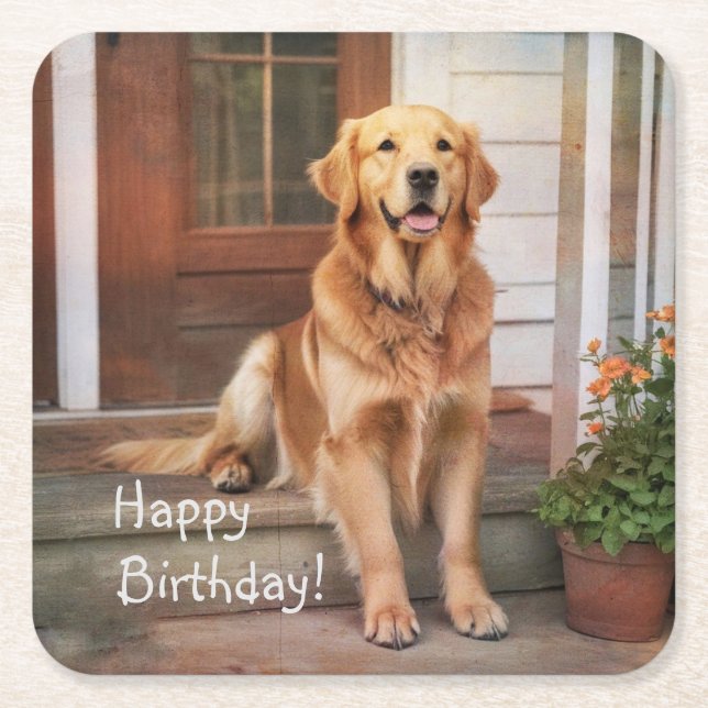 Porta-copo De Papel Quadrado Retriever de ouro (Frente)