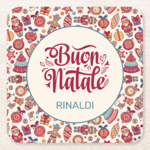 Porta-copo De Papel Quadrado Retro Buon Natale Personalizado