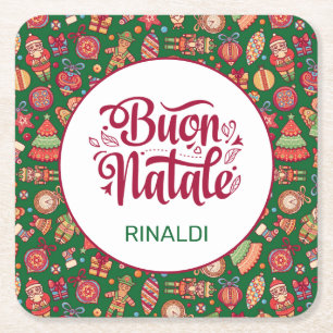 Porta-copo De Papel Quadrado Retro Buon Natale Personalizado