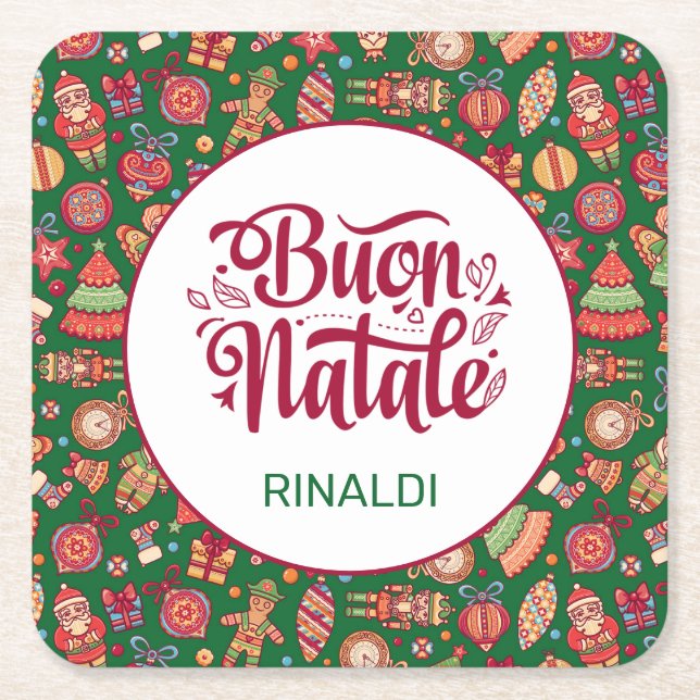 Porta-copo De Papel Quadrado Retro Buon Natale Personalizado (Frente)