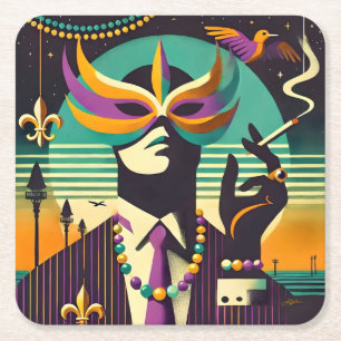 Porta-copo De Papel Quadrado Retro de Meados do Século anos 60 Mardi Gras O Hom