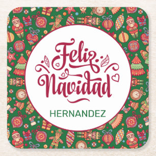 Porta-copo De Papel Quadrado Retro Feliz Navidad Personalizado