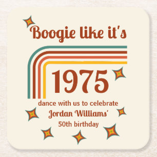 Porta-copo De Papel Quadrado Retro Groovy Boogie Simple Dance 50º aniversário
