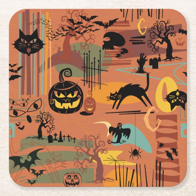 Porta-copo De Papel Quadrado Retro Halloween O'Rama (Frente)