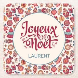 Porta-copo De Papel Quadrado Retro Joyeux Noel Personalizado
