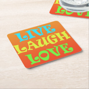 Porta-copo De Papel Quadrado Retro Live Laugh Love Square Portas copos