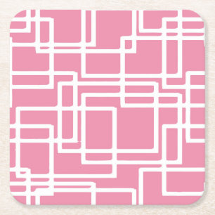 Porta-copo De Papel Quadrado Retro Moderno Retângulos Brancos em Rosa Feminino