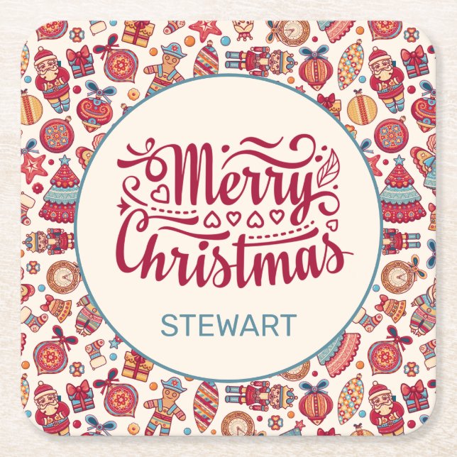 Porta-copo De Papel Quadrado Retro Natal (Frente)