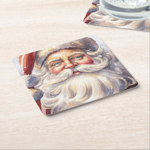Porta-copo De Papel Quadrado Retro Papai Noel num Natal Red Hat