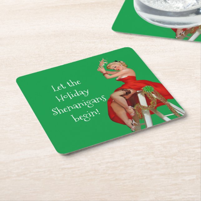 Porta-copo De Papel Quadrado Retro Pinup Natal em Shenanigans (Inclinado)