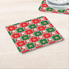 Porta-copo De Papel Quadrado Retro Santa Claus Tartan Xadrez Natal
