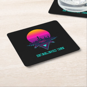 Porta-copo De Papel Quadrado Retro Tapete de Mesa Cidade Neon Synthwave dos Ano