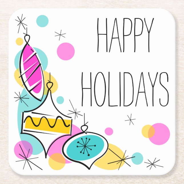 Porta-copo De Papel Quadrado Retro Tree Baubles Corner Holidays (Frente)