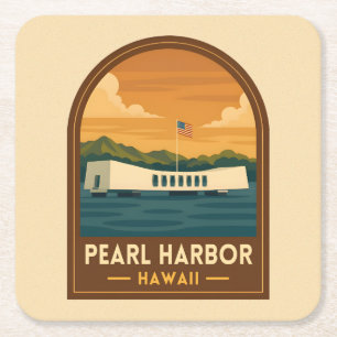 Porta-copo De Papel Quadrado Retro Viagem Vintage Pearl Harbor Memorial Havaí