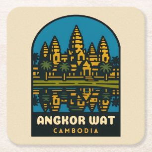 Porta-copo De Papel Quadrado Retro Vintage Viagem Angkor Wat Camboja