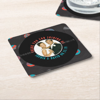 Porta-copo De Papel Quadrado Retro Vinyl Record Wedding Foto de Favor Obrigado