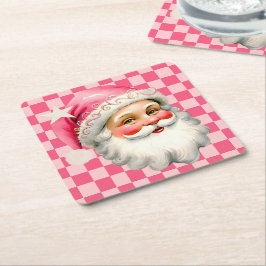 Porta-copo De Papel Quadrado Retron Rosa Papai Noel Rosa Tartan Xadrez Rosa Nat