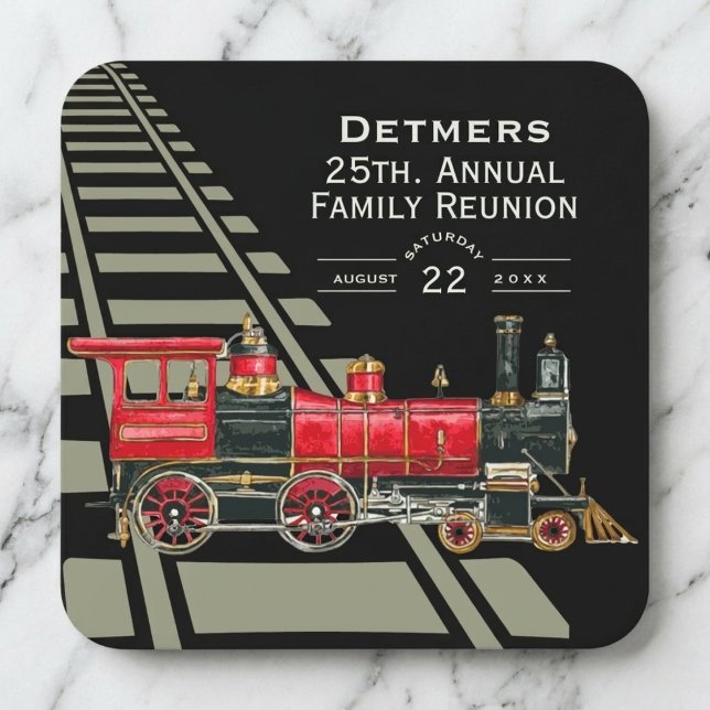 Porta-copo De Papel Quadrado Reunião da família Red Train (Red Train Family Reunion Square Paper Coaster)