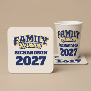 Porta-copo De Papel Quadrado Reunião de Família Nome Personalizado Ano