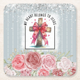Porta-copo De Papel Quadrado Ribbon Cross Floral Christian