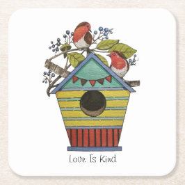 Porta-copo De Papel Quadrado Robins Com Airelas E Birdhouse