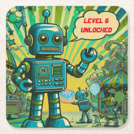 Porta-copo De Papel Quadrado Robô personalizável de menino de aniversário