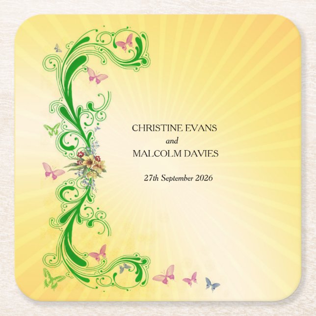 Porta-copo De Papel Quadrado Rolamentos e Borboletas (Frente)