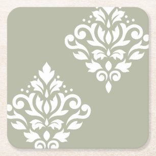 Porta-copo De Papel Quadrado Rolar Damask Art I White em Verde